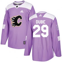 Men's Adidas Calgary Flames Dillon Dube Purple Fights Cancer Practice Jersey - Authentic