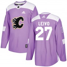 Men's Adidas Calgary Flames Josh Leivo Purple Fights Cancer Practice Jersey - Authentic