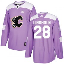Men's Adidas Calgary Flames Elias Lindholm Purple Fights Cancer Practice Jersey - Authentic