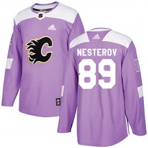Men's Adidas Calgary Flames Nikita Nesterov Purple Fights Cancer Practice Jersey - Authentic
