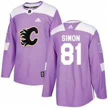 Men's Adidas Calgary Flames Dominik Simon Purple Fights Cancer Practice Jersey - Authentic