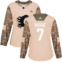 Women's Adidas Calgary Flames T.J. Brodie Camo Veterans Day Practice Jersey - Authentic