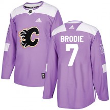 Youth Adidas Calgary Flames T.J. Brodie Purple Fights Cancer Practice Jersey - Authentic