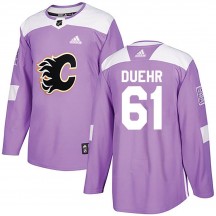 Youth Adidas Calgary Flames Walker Duehr Purple Fights Cancer Practice Jersey - Authentic