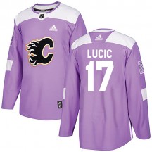 Youth Adidas Calgary Flames Milan Lucic Purple Fights Cancer Practice Jersey - Authentic