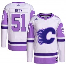Youth Adidas Calgary Flames Jack Beck White/Purple Hockey Fights Cancer Primegreen Jersey - Authentic