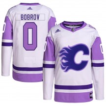Youth Adidas Calgary Flames Victor Bobrov White/Purple Hockey Fights Cancer Primegreen Jersey - Authentic