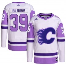 Youth Adidas Calgary Flames Doug Gilmour White/Purple Hockey Fights Cancer Primegreen Jersey - Authentic