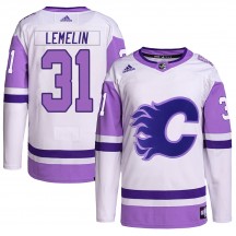 Youth Adidas Calgary Flames Rejean Lemelin White/Purple Hockey Fights Cancer Primegreen Jersey - Authentic
