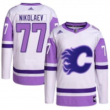 Youth Adidas Calgary Flames Ilya Nikolaev White/Purple Hockey Fights Cancer Primegreen Jersey - Authentic