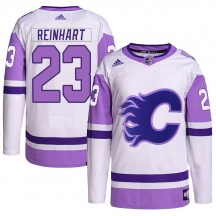 Youth Adidas Calgary Flames Paul Reinhart White/Purple Hockey Fights Cancer Primegreen Jersey - Authentic