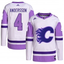 Men's Adidas Calgary Flames Rasmus Andersson White/Purple Hockey Fights Cancer Primegreen Jersey - Authentic