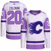 Men's Adidas Calgary Flames Blake Coleman White/Purple Hockey Fights Cancer Primegreen Jersey - Authentic