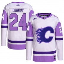 Men's Adidas Calgary Flames Craig Conroy White/Purple Hockey Fights Cancer Primegreen Jersey - Authentic