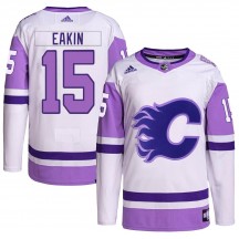 Men's Adidas Calgary Flames Cody Eakin White/Purple Hockey Fights Cancer Primegreen Jersey - Authentic