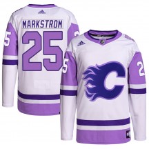 Men's Adidas Calgary Flames Jacob Markstrom White/Purple Hockey Fights Cancer Primegreen Jersey - Authentic