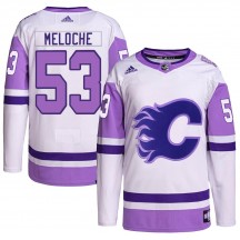 Men's Adidas Calgary Flames Nicolas Meloche White/Purple Hockey Fights Cancer Primegreen Jersey - Authentic