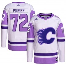 Men's Adidas Calgary Flames Jeremie Poirier White/Purple Hockey Fights Cancer Primegreen Jersey - Authentic