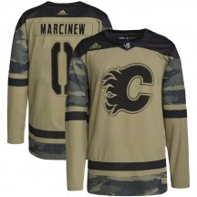 Men's Adidas Calgary Flames Matt Marcinew Camo Military Appreciation Practice Jersey - Authentic