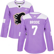 Women's Adidas Calgary Flames T.J. Brodie Purple Fights Cancer Practice Jersey - Authentic