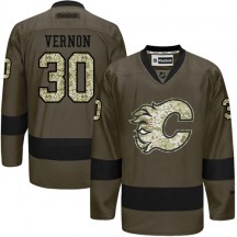 Men's Reebok Calgary Flames Mike Vernon Green Salute to Service Jersey - Authentic