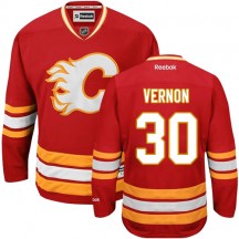 Men's Reebok Calgary Flames Mike Vernon Red Third Jersey - Authentic
