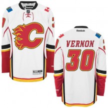 Men's Reebok Calgary Flames Mike Vernon White Away Jersey - Authentic