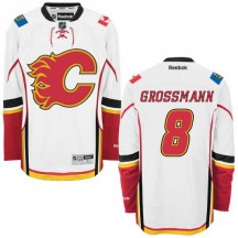 Men's Reebok Calgary Flames Nicklas Grossmann White Away Jersey - Authentic