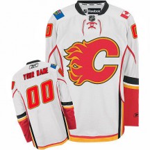 Men's Reebok Calgary Flames Custom White Away Jersey - Authentic
