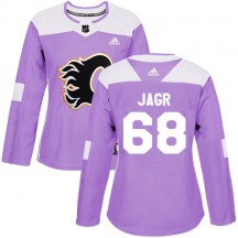 Women's Reebok Calgary Flames Jaromir Jagr Purple Fights Cancer Practice Jersey - Authentic