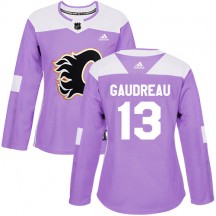 Women's Reebok Calgary Flames Johnny Gaudreau Purple Fights Cancer Practice Jersey - Authentic