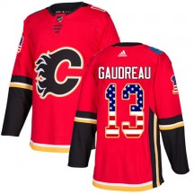 Men's Adidas Calgary Flames Johnny Gaudreau Red USA Flag Fashion Jersey - Authentic