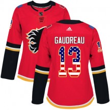 Women's Reebok Calgary Flames Johnny Gaudreau Red USA Flag Fashion Jersey - Authentic