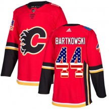 Men's Adidas Calgary Flames Matt Bartkowski Red USA Flag Fashion Jersey - Authentic