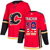 Men's Adidas Calgary Flames Matthew Tkachuk Red USA Flag Fashion Jersey - Authentic