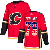 Men's Adidas Calgary Flames Michael Ferland Red USA Flag Fashion Jersey - Authentic