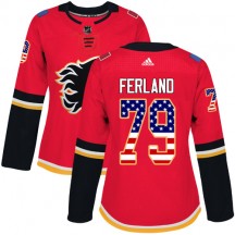 Women's Reebok Calgary Flames Michael Ferland Red USA Flag Fashion Jersey - Authentic