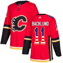 Men's Adidas Calgary Flames Mikael Backlund Red USA Flag Fashion Jersey - Authentic