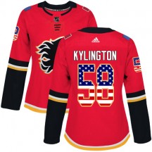 Women's Reebok Calgary Flames Oliver Kylington Red USA Flag Fashion Jersey - Authentic