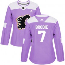 Women's Reebok Calgary Flames TJ Brodie Purple Fights Cancer Practice Jersey - Authentic