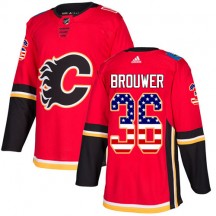 Men's Adidas Calgary Flames Troy Brouwer Red USA Flag Fashion Jersey - Authentic
