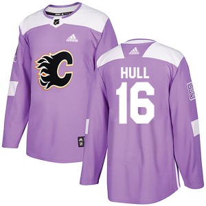 Men's Adidas Calgary Flames Brett Hull Purple Fights Cancer Practice Jersey - Authentic