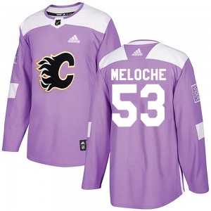 Men's Adidas Calgary Flames Nicolas Meloche Purple Fights Cancer Practice Jersey - Authentic
