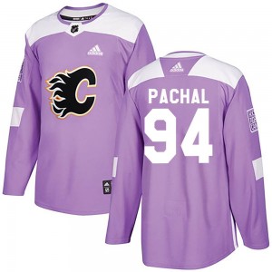 Men's Adidas Calgary Flames Brayden Pachal Purple Fights Cancer Practice Jersey - Authentic