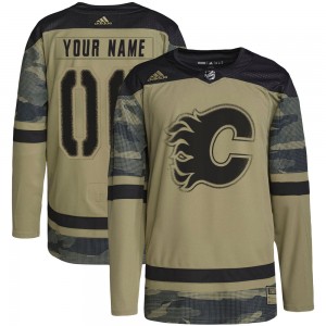 Youth Adidas Calgary Flames Custom Camo Custom Military Appreciation Practice Jersey - Authentic