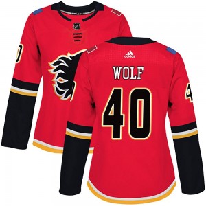 Women's Adidas Calgary Flames Dustin Wolf Red Home Jersey - Authentic