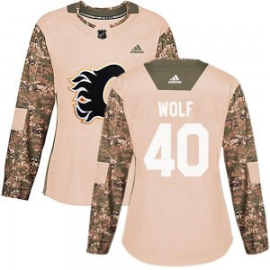 Women's Adidas Calgary Flames Dustin Wolf Camo Veterans Day Practice Jersey - Authentic