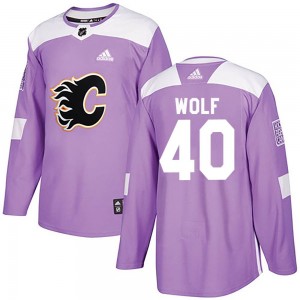 Youth Adidas Calgary Flames Dustin Wolf Purple Fights Cancer Practice Jersey - Authentic