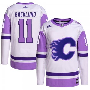 Youth Adidas Calgary Flames Mikael Backlund White/Purple Hockey Fights Cancer Primegreen Jersey - Authentic