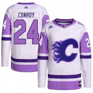 Youth Adidas Calgary Flames Craig Conroy White/Purple Hockey Fights Cancer Primegreen Jersey - Authentic
